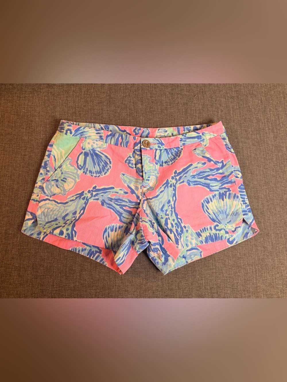 Lilly Pulitzer Coral Shell-Print Cotton Blend Shorts